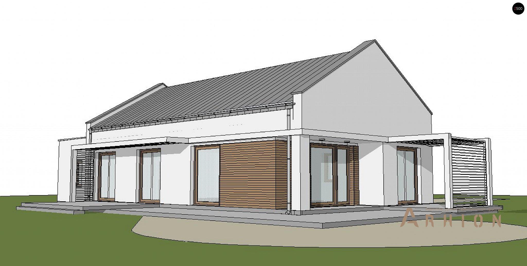 2. Проект одноэтажного дома в стиле барн с двускатной кровлей, Z258 GP, площадью - 121 кв c терассой, гаражом